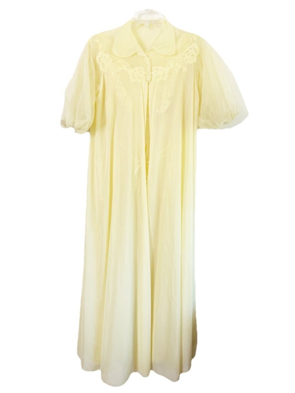 VTG Vanity Fair Sz 34 Pale Yellow Peignoir Nightgown Robe Set Nylon Lace EUC